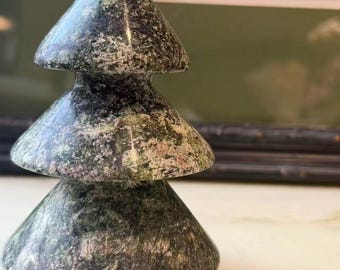 Hand‑Carved Natural Green Marble Tiered Christmas Tree, Stone Table Ornament, Holiday Shelf Decor, One‑of‑a‑Kind Christmas Gift