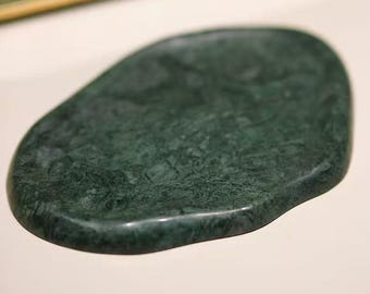 Free‑Form Natural Indian Green Marble Tray, Stone Catch‑All Dish, Vanity Perfume Jewelry Organizer Wabi‑Sabi Decor