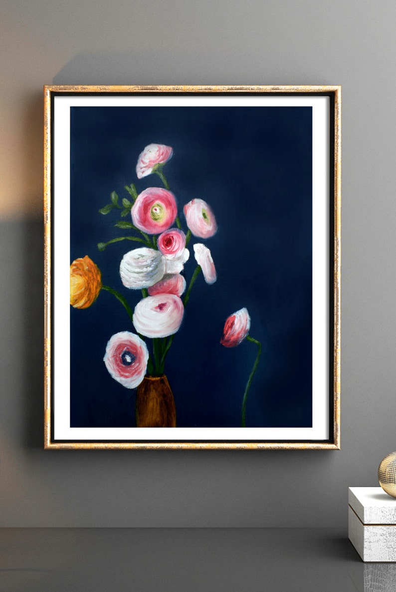 Bloem schilderij Fine Art Print, Ranunculus Print, Bloem Wall Decor, Wall Art Home decor, olieverf bloem schilderij, cadeau ideeën, Picture Print afbeelding 2