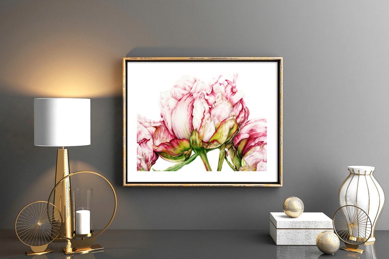 Flower Painting, Botanical Print, Home Decor, Gift for Her, Peony Watercolor Print, Botanical Art, Peony print, Flower Watercolor Painting image 4