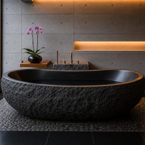 Baignoire ilôt en pierre de lave, baignoire spa de 180 cm avec robinet