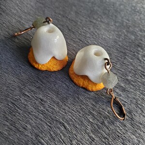 Hand Sculpted Sweet Bread Roll Earrings with Iridescent Grey Stones