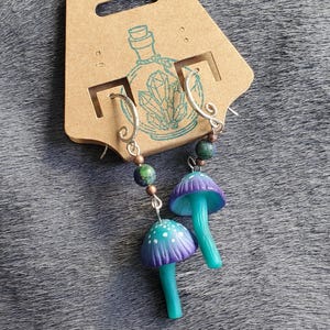 Gloomy Mini Violet Coprinus Alchemy Ingredient from Morrowind Hand Sculpted Earrings with Beads