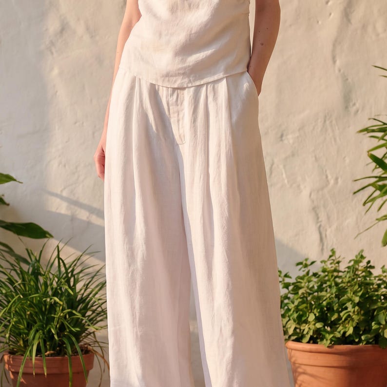 Minimalist Linen Tencel Wide Leg Pants | Relaxed Fit Women's Summer Trousers | Casual Capsule Wardrobe Bottoms image 7