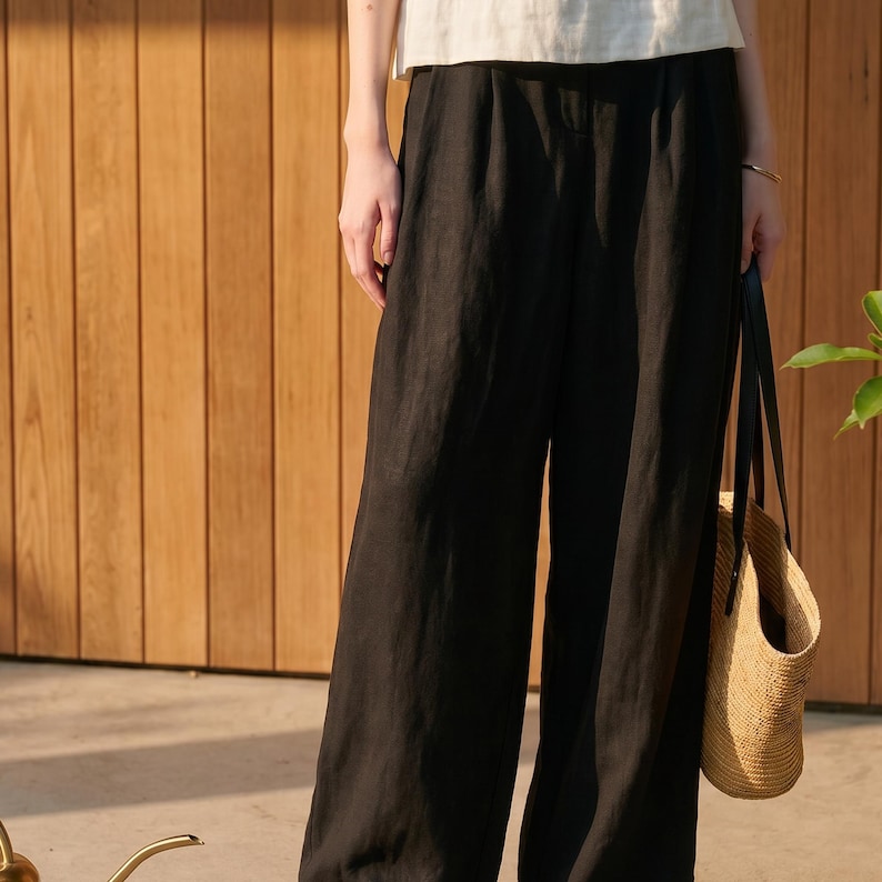 Minimalist Linen Tencel Wide Leg Pants | Relaxed Fit Women's Summer Trousers | Casual Capsule Wardrobe Bottoms image 11