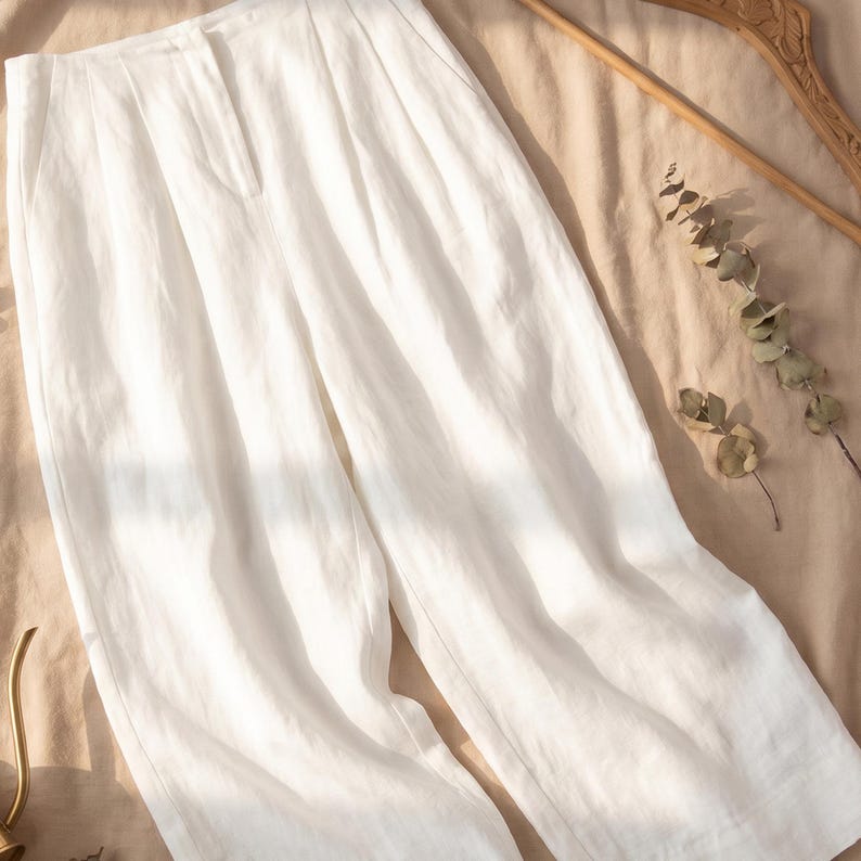 Minimalist Linen Tencel Wide Leg Pants | Relaxed Fit Women's Summer Trousers | Casual Capsule Wardrobe Bottoms image 10