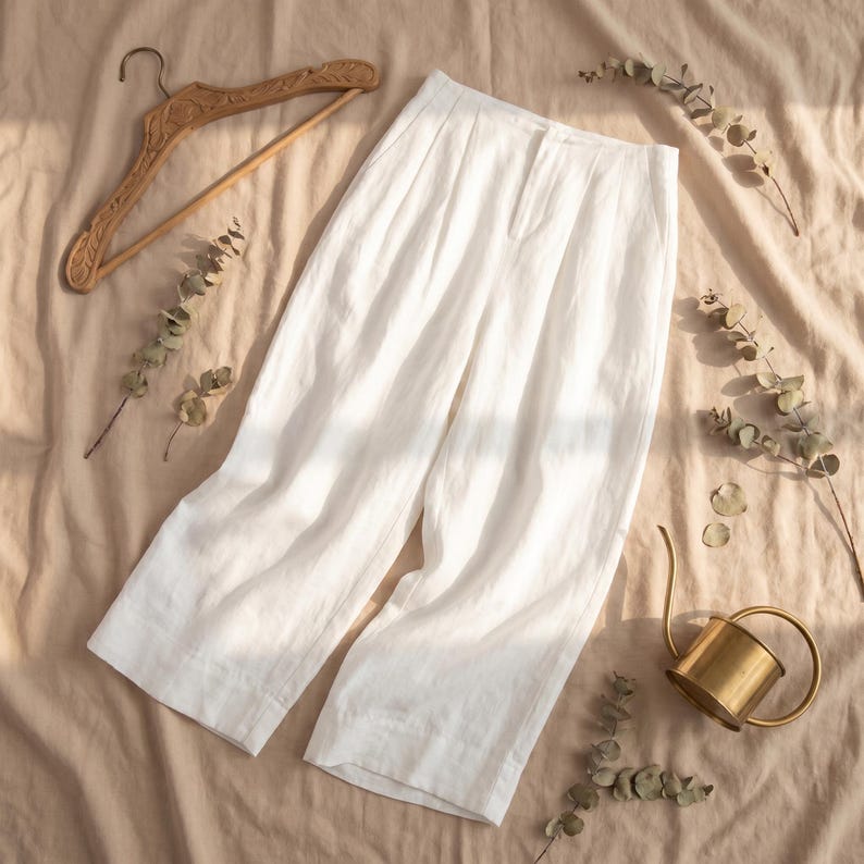 Minimalist Linen Tencel Wide Leg Pants | Relaxed Fit Women's Summer Trousers | Casual Capsule Wardrobe Bottoms image 4