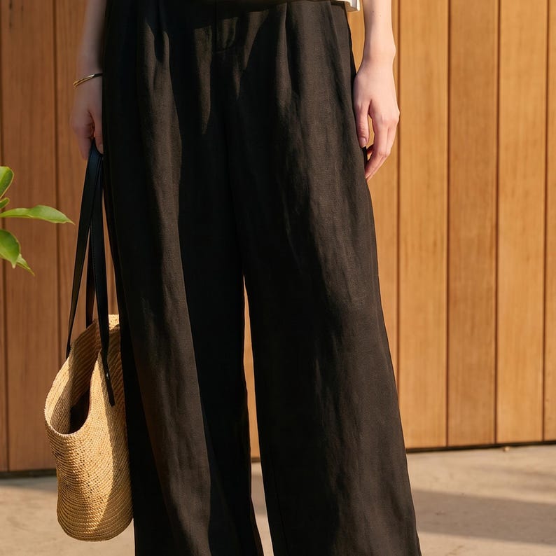 Minimalist Linen Tencel Wide Leg Pants | Relaxed Fit Women's Summer Trousers | Casual Capsule Wardrobe Bottoms image 8