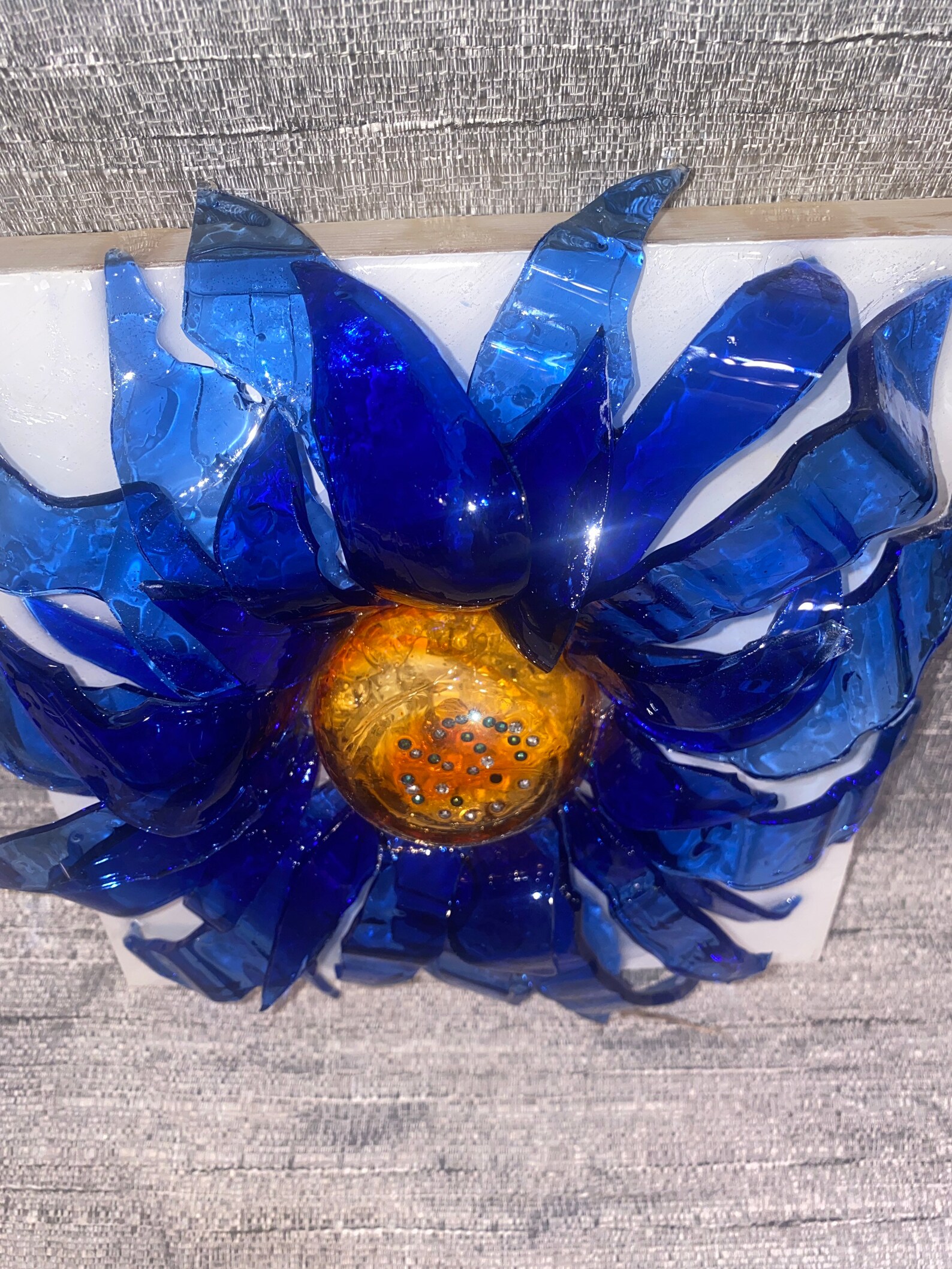 Blue Flower Glass Art Resin Art Etsy