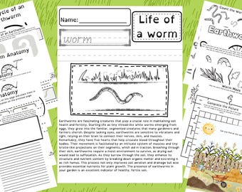 Earthworm Learning Packet: Life Cycle, Anatomy, Maze (Digital Download)