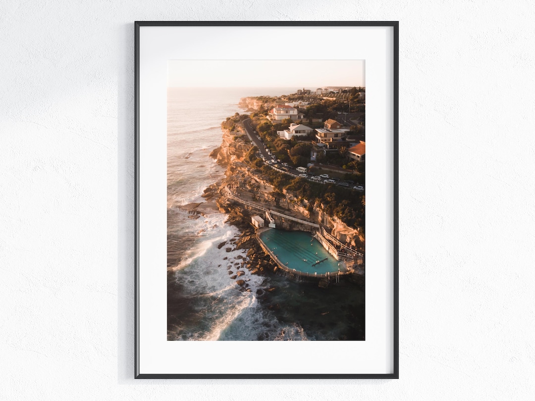 Bronte Pool Sign Early Bird | Bronte Rock Pool Aerial Print | Sydney Coastal Wall Art ...