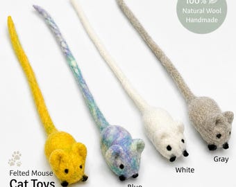 Wool Felt Mouse Cat Toy with Long Tail, Handmade Eco-Friendly Felted Mouse, Natural Plastic-Free Pet Toy for Indoor Cats