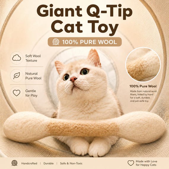 Giant Q-Tip Cat Toy – Catnip Kicker Stick, Felt Plush Chew Toy for Teething & Hunting, Unique Funny Gift for Cat Lovers
