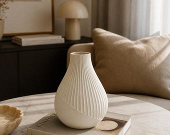 3D gedruckte gerippte Vase | Moderne minimalistische Wohnkultur, Schreibtisch Akzent Blumenvase