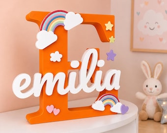 Personalisiertes Namensschild | Regenbogen Sterne Wolken Kinderzimmer Dekor