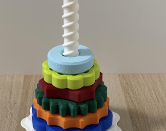 3D gedruckter Sensory Zahnrad Turm | Regenbogen Stapelspielzeug, Twist-and-Stack-Montessori-Spiel