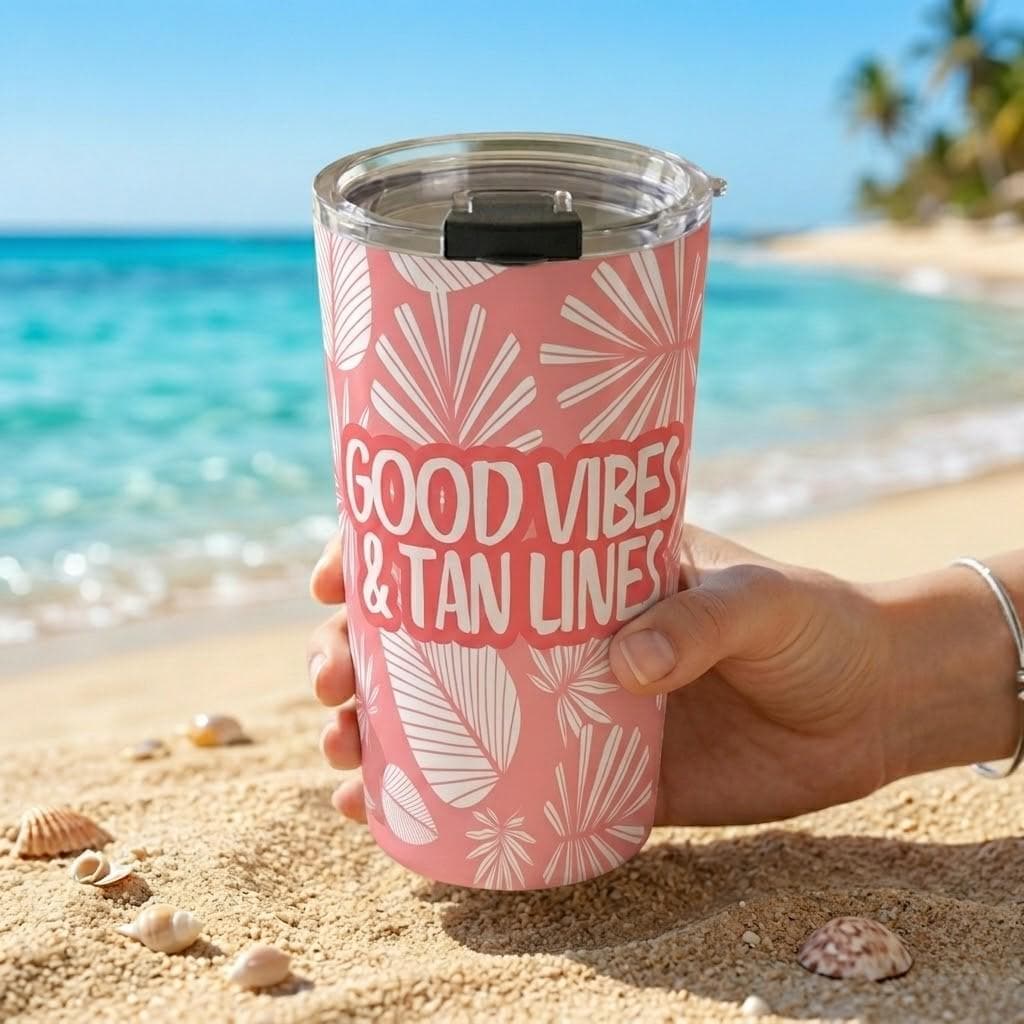 Good Vibes and Tan Lines Tumbler | Cute Beach Tumbler, Summer Gift for ...