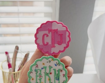 Personalized Scalloped Monogram Badge Reel | Custom Initial Badge Holder | Nurse, Teacher & Office Gift