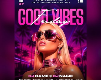 Good Vibes Friday Flyer, Friday Party Promo, Editable Canva Template
