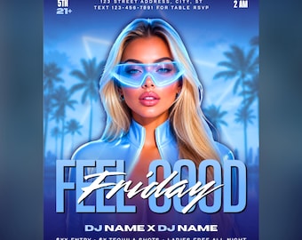 Feel Good Friday Party Club Flyer, Editable Canva Template