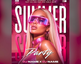 Summer Party Flyer, Night Club Promo Flyer, Editable Canva Template
