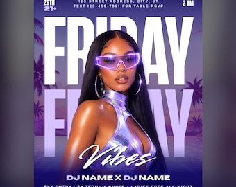 Friday Vibes Flyer, Friday Party Promo, Editable Canva Template