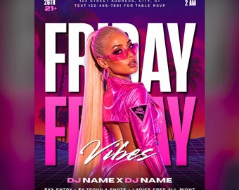 Friday Vibes Flyer, Friday Party Promo, Editable Canva Template