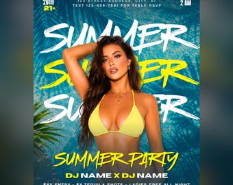 Summer Party Flyer, Night Club Promo Flyer, Editable Canva Template