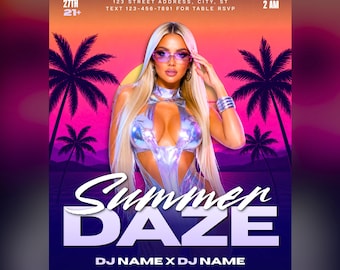Summer Daze Party Flyer, Night Club Promo Flyer, Editable Canva Template
