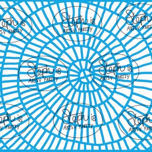 May include: A blue and white abstract design with a radial pattern. The design features the text "Steph is Artsy Fartsy" in multiple oval shapes, creating a visually dynamic composition.