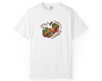Home Sweet Zambia T-Shirt | Zambia Map Graphic, African Wildlife Design