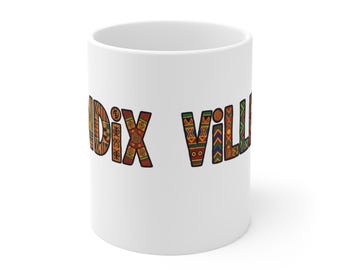 NDIX VILLE Afro Pattern Mug | Colorful Malawian Text Ceramic Mug