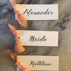 Custom Place Cards with Ribbon: Hand Lettered Modern Calligraphy Stationary