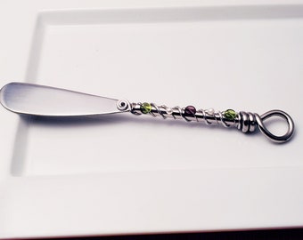 Hand wire wrapped and beaded spreader knife - wine country