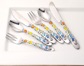 6 piece cocktail server set - hand wire wrapped and beaded - summer