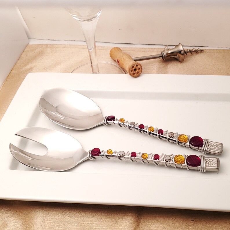 Hand wire wrapped and beaded 2 piece smaller server set royal image 2