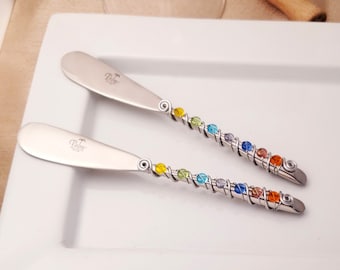 Hand wire wrapped and beaded spreader knives, set of 2 - brights