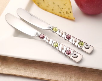 Hand wire wrapped and beaded spreader knife set - wine country