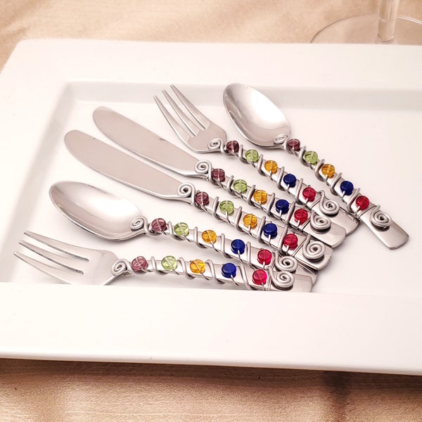 6 piece cocktail server set - hand wire wrapped and beaded - royal