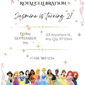 Princess Birthday Invitation Template, Fairytale Cinderella Party ...