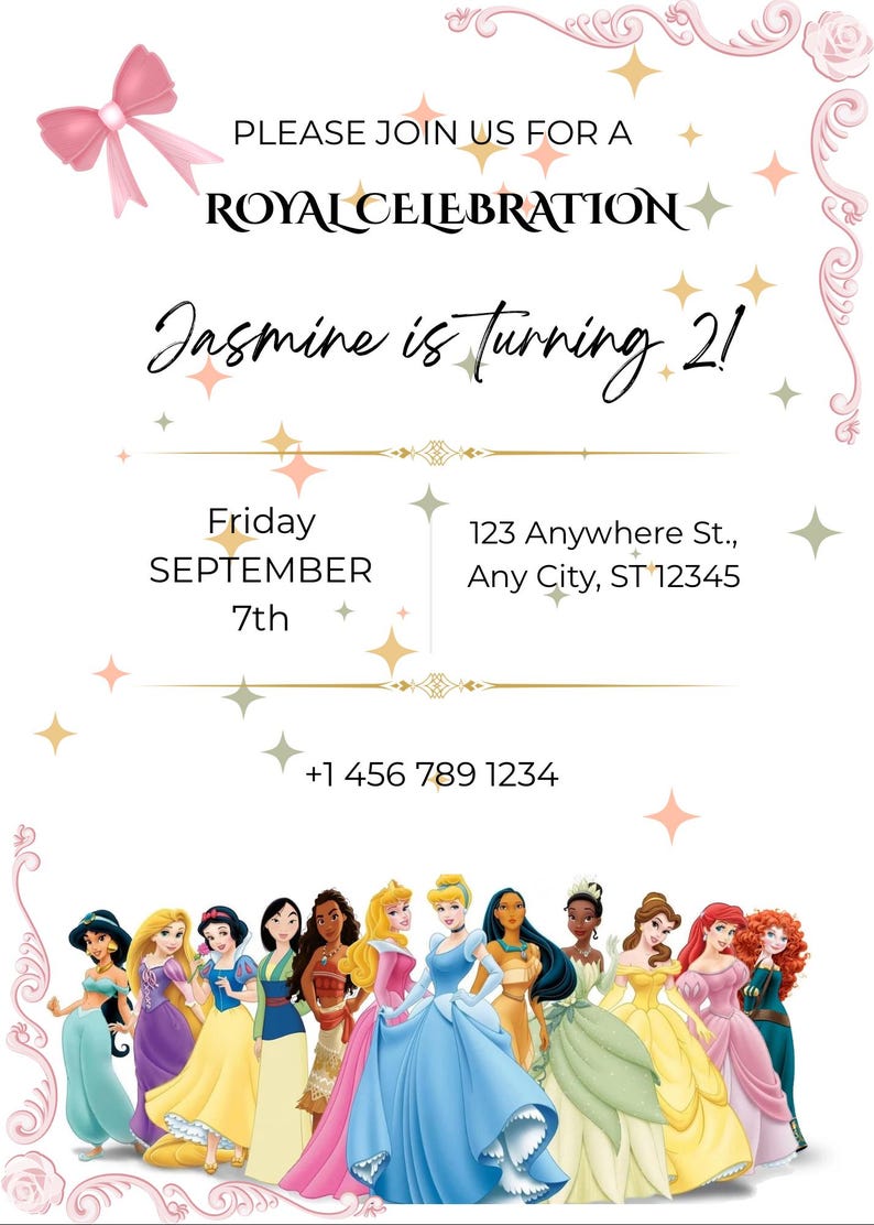 Princess Birthday Invitation Template, Fairytale Cinderella Party ...