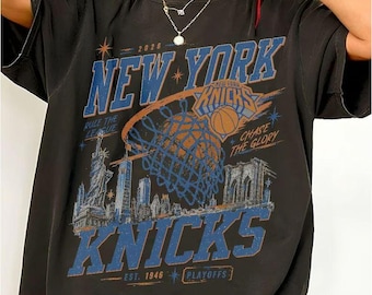 Camiseta retro de los NY Knicks, camiseta de baloncesto con símbolos de la ciudad, camiseta retro para aficionados de Nueva York.