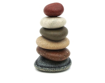 Small Colorful Rock Cairn Gift for Desk, Lake Michigan and Lake Superior Beach Stone Mini Cairn #88, Unique Nature Inspired Art
