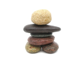 Tiny Inukshuk Style Rock Cairn from Lake Superior, Stone Man Cairn Sculpture #20, Inuksuk Cairn, Steinmann Rock Man Figurine with Card