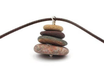 Lake Superior Pebble Cairn Necklace - Keweenaw Beach Stone Pendant - Adjustable Cord - Meaningful Michigan Gift