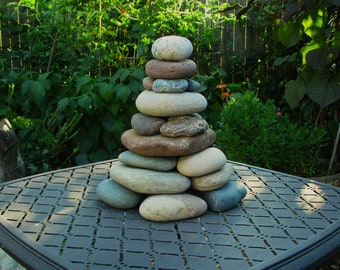 Colorful Re-Stackable Rock Cairn from Lakes Superior & Michigan, Small Natural Beach Stone Garden Cairn, Unique Nature Inspired Art