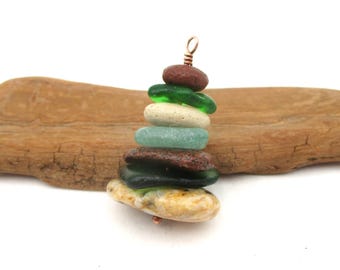 Colorful Michigan-Inspired Stone & Beach Glass Ornament - Handmade Christmas Gift with Card