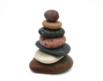 Rock Cairn Sculpture, Michigan Beach Stone Cairn Art #359, Natural Sustainable Gift for Him, Unique Nature Inspired Art for Home and Office
