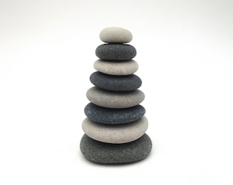 Desktop Zen Balance Stones, Tiny Re-Stackable Beach Pebble Cairn for Office Desk, Meditative Stress Relief, Lake Michigan Yin Yang Gift