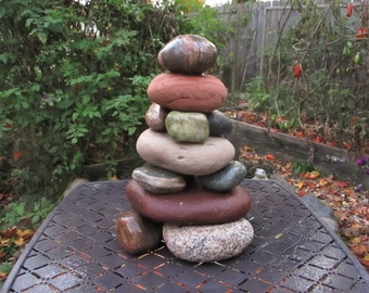Garden Cairn, Re-Stackable Beach Stone Cairn Sculpture, Rock Cairn Statue for Garden, Garden Decor and Art, Stone Shrine, Pure Michigan